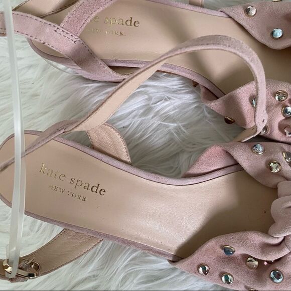 NEW! Kate Spade Emilia pink blush studs suede chunky heels sandals 7.5M - Picture 3 of 8